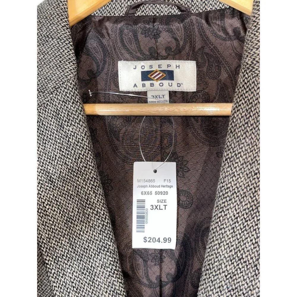 NWT Joseph Abboud Mens Heritage Blazer 3XLT Brown Herringbone Wool